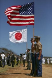 U.S. Marine Corps Color Guard and Japan Ground Self-Defense Force Color Guard participate in the 71st Reunion of Honor Ceremony at Iwo To, Japan, March 19, 2016. The Iwo Jima Reunion of Honor is an opportunity for Japanese and U.S. veterans and their families, dignitaries, leaders and service members from both nations to honor the battle while recognizing 71 years of peace and prosperity in the U.S. – Japanese alliance. (U.S. Marine Corps photo by MCIPAC Combat Camera Lance Cpl. Juan Esqueda / Released)