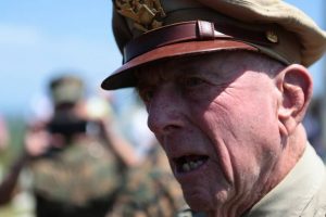 Former U.S. Army Air Corps Capt. Jerry Yellin attends the 71st Commemoration of the Battle of Iwojima on Iwoto island on March 19. | III MARINE EXPEDITIONARY FORCE COMBAT CAMERA